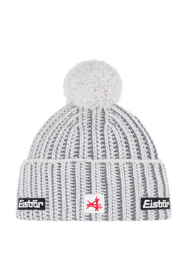 RONDA POMPON SA Merino Wool Blend Beanie - White/Grey