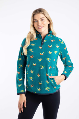 Reena Womens 1/4 Zip Printed Microfleece - Forest Night