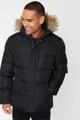 Showerproof Hooded Mens Padded Parka Jacket - Black