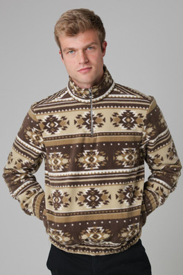 Mens Quarter Zip Funnel Neck Polar Fleece - Cream