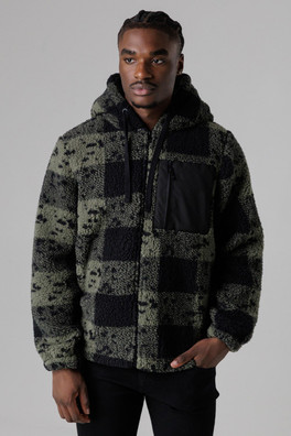 Mens Teddy Fleece Zip-Through Hoodie - Khaki