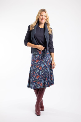 Lorient Womens Printed Jersey Midi Skirt - Navy Blue