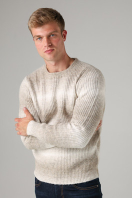 Mens Colour Block Ombre Crew Neck Jumper with Wool - Natural