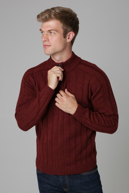 Mens Quarter Zip Rib Knit Jumper - Red
