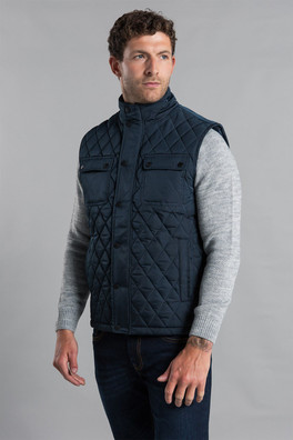 Mens Funnel Neck Quilted Padded Gilet - Navy