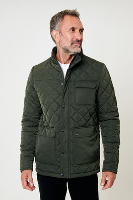 Mens Diamond Quilted Funnel Neck Jacket - Khaki