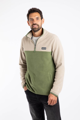 Tristan Mens 1/4 Zip Colour Block Microfleece - Artichoke