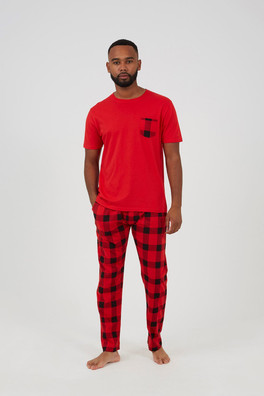 Check Print Mens Christmas Loungewear Set - Red