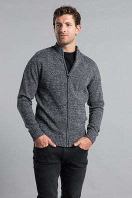 Mens Cotton Blend Zip Through Rib Knit Cardigan - Black
