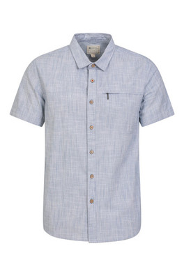 Coconut Slub Texture Mens Short-Sleeved Shirt - Light Blue