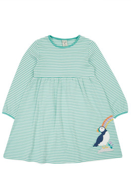 Kids 100% Organic Cotton Dolcie Dress - Moss Stripe/Puffin Rainbow