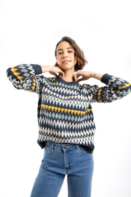 Ella Womens Fair Isle Crew Neck Jumper - Midnight