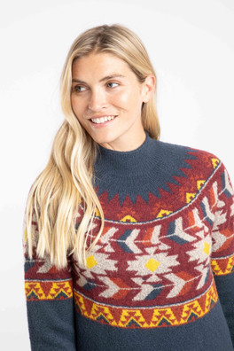 Arelia Womens Ikat Knitted Jumper - Navy