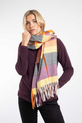 Badida Womens Brushed Check Scarf - Rust Leaves