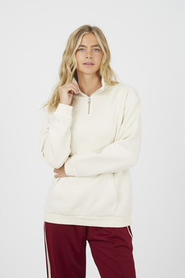 Quarter Zip Funnel Neck Womens Sweatshirt - Cream