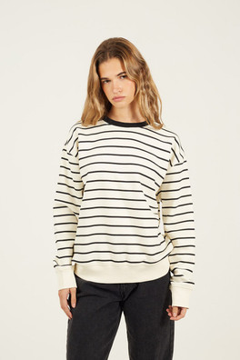 Classic Stripe Crew Neck Womens Sweatshirt - Cream