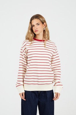 Classic Stripe Crew Neck Womens Sweatshirt - Red