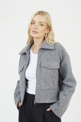 Boucle Womens Faux Wool Jacket - Grey