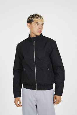 Faux Suede Mens Bomber Jacket - Black