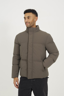 Funnel Neck Mens Padded Jacket - Taupe