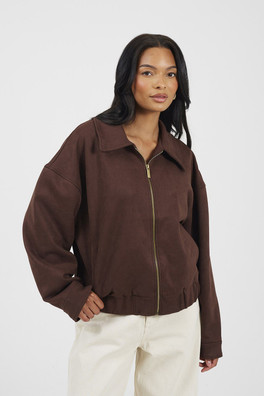 Faux Suede Womens Bomber Jacket - Chocolate