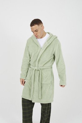 Hooded Mens Dressing Gown with Tie Belt - Pale Green
