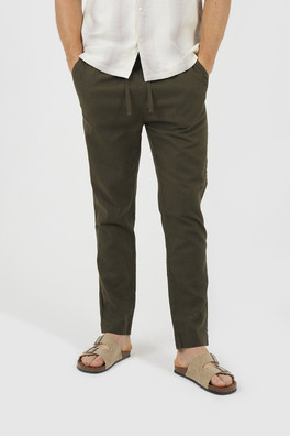 Relaxed Fit Mens Linen Blend Trousers - Khaki