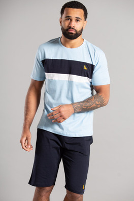 Cotton Mens Pyjama Short and T-shirt Set - Light Blue