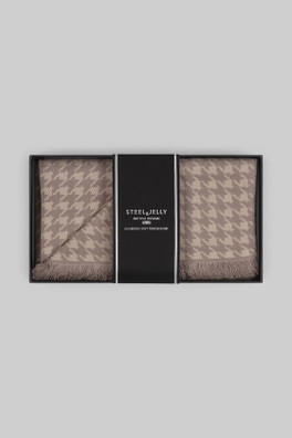 Mens Houndstooth Design Boxed Scarf - Stone