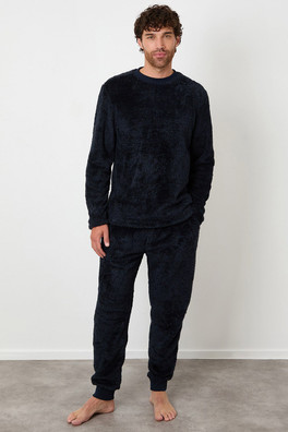 Two Tone Borg Mens Loungewear Set - Navy