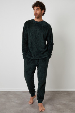 Two Tone Borg Mens Loungewear Set - Dark Green