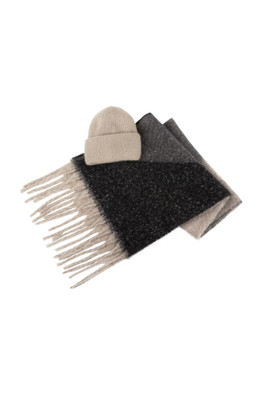 Womens Chunky Woven Blanket Scarf & Hat Set - Oat