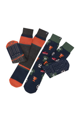 Mens Original Slipper Socks Twin Pack - Football / Stripe