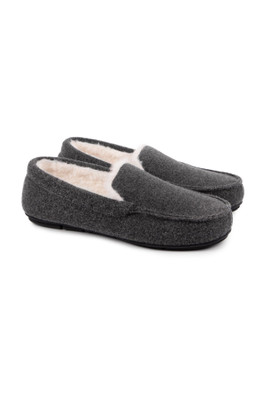 Mens Felt Moccasin Slipper With Sherpa Lining - Grey