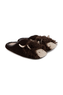 Mens Novelty Applique Mule Slippers - Brown