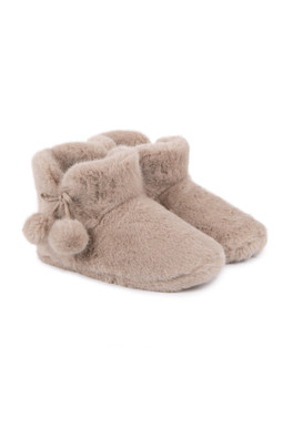 Womens Faux Fur Boot Slippers - Oat