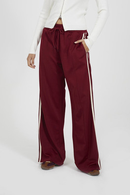 Side Stripe Womens Wide Leg Joggers - Burgundy