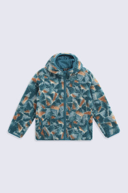 Matteo Kids Printed Borg Hooded Fleece - Dark Green