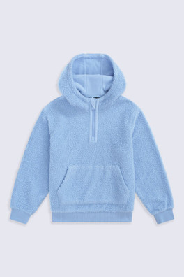 Etta Kids Half Zip Borg Hoodie - Pale Blue