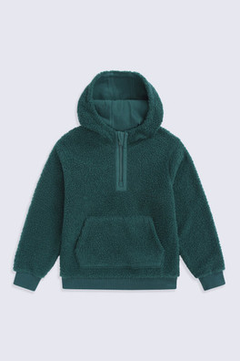 Etta Kids Half Zip Borg Hoodie - Dark Green