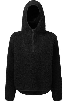 Sherpa Fleece Womens Quarter Zip Hoodie - Black
