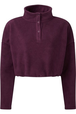 Womens Cropped Fleece Top - Mulberry Red