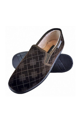 Mens Memory Foam Checked Moccasin Slippers - Brown