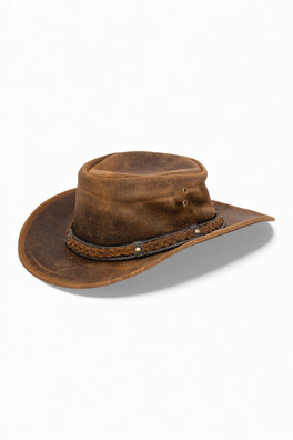 Mens Cowboy Aussie Real Leather Western Hat - Tan