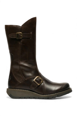 Womens MES 2 Wedge Heel Buckle Leather Zip Boots - Brown