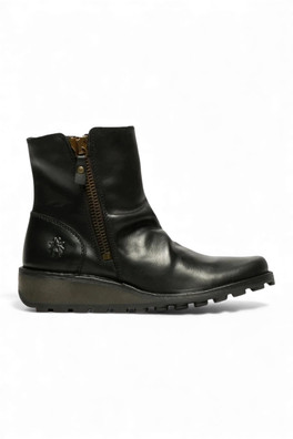 Womens MON944 Leather Heel Zip-Up Ankle Boots - Black