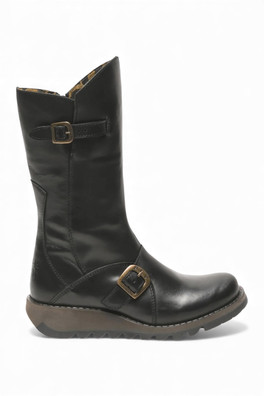 Womens MES 2 Wedge Heel Buckle Leather Zip Boots - Black