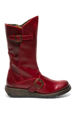 Womens MES 2 Wedge Heel Buckle Leather Zip Boots - Red
