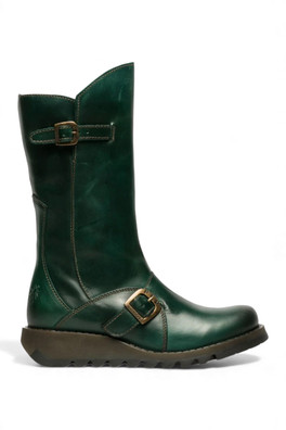 Womens MES 2 Wedge Heel Buckle Leather Zip Boots - Green