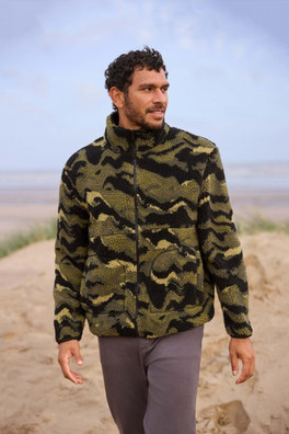 Hennie Mens Printed Borg Jacket - Dark Green